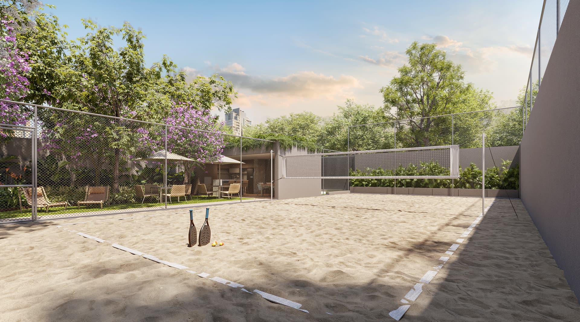 Perspectiva preliminar da quadra de beach tennis