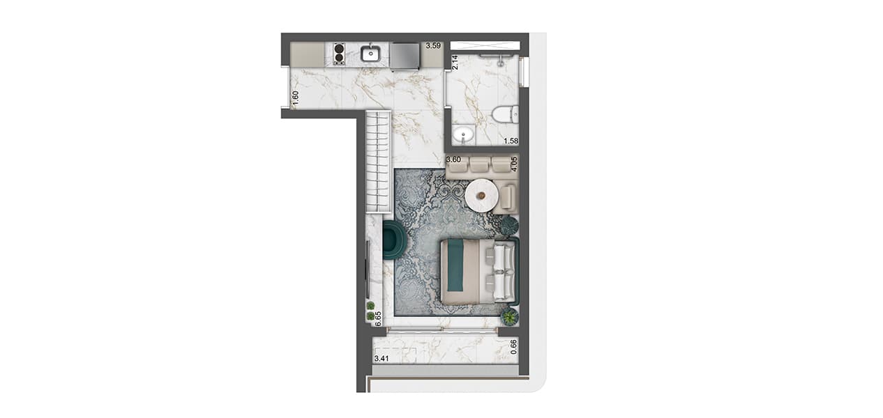 Planta studio 34m²
