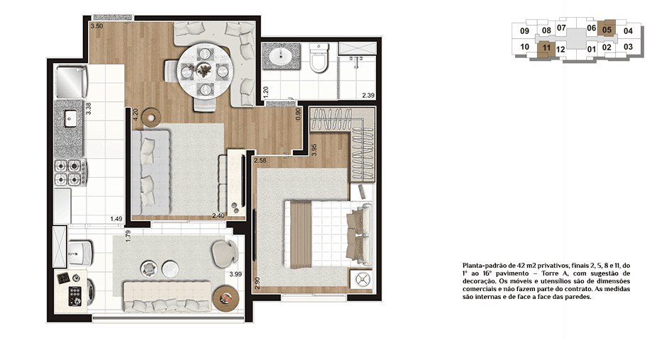 Planta tipo 42m²