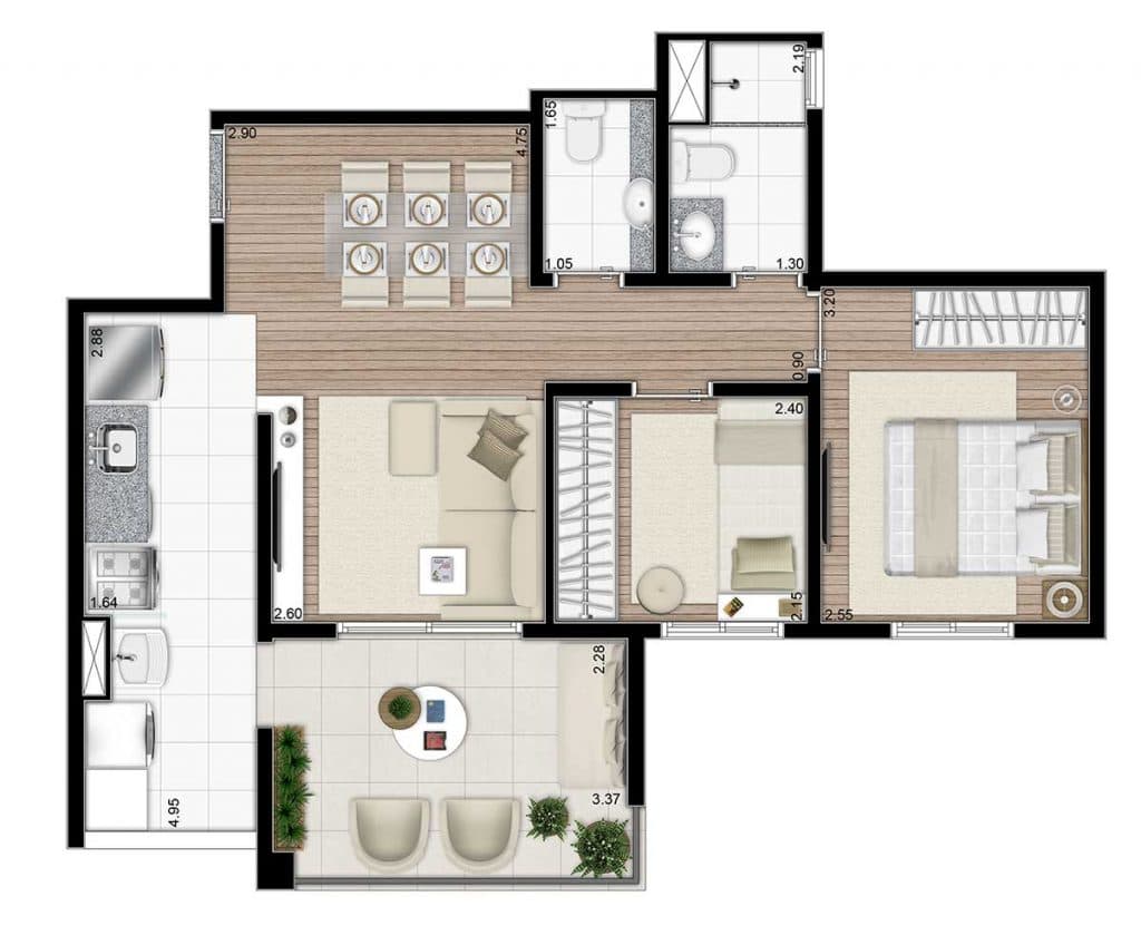 Planta tipo 59m²