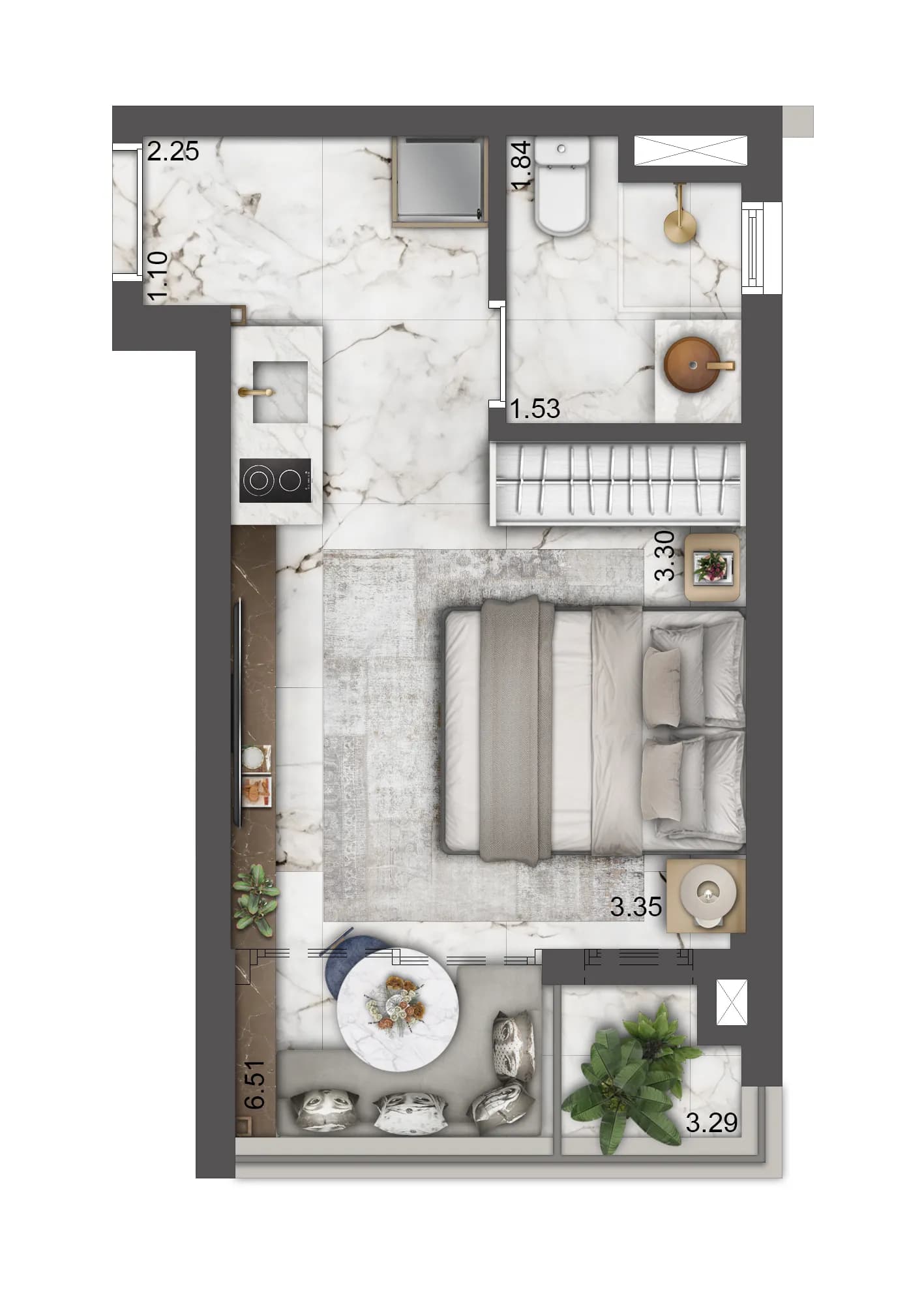 Planta opção 26m² - studio