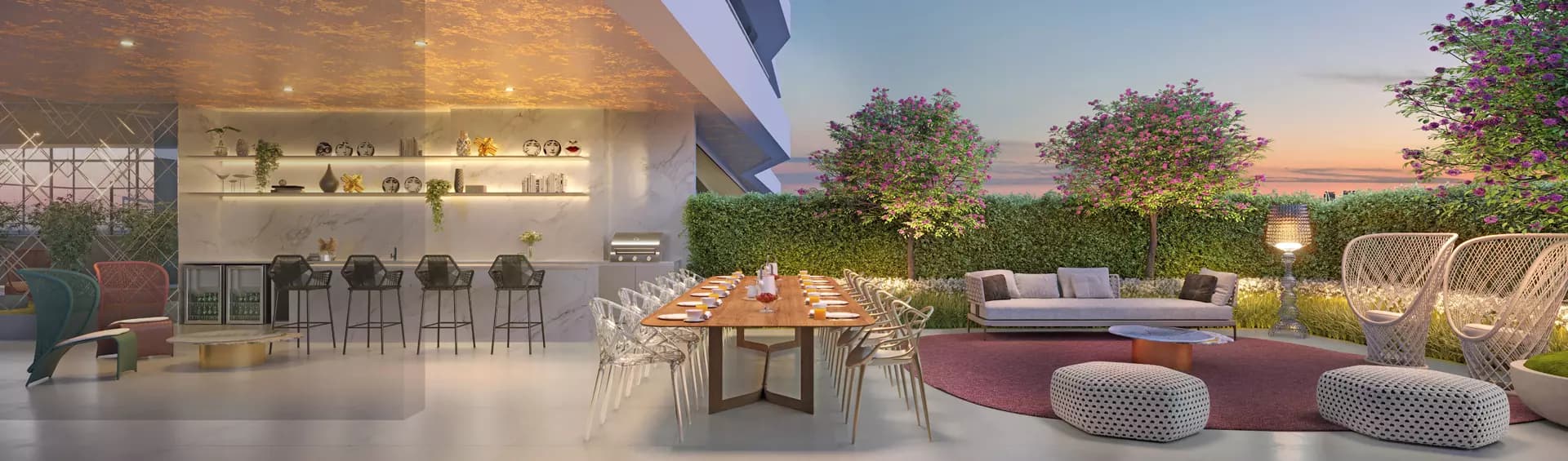 Perspectiva ilustrada lounge gourmet