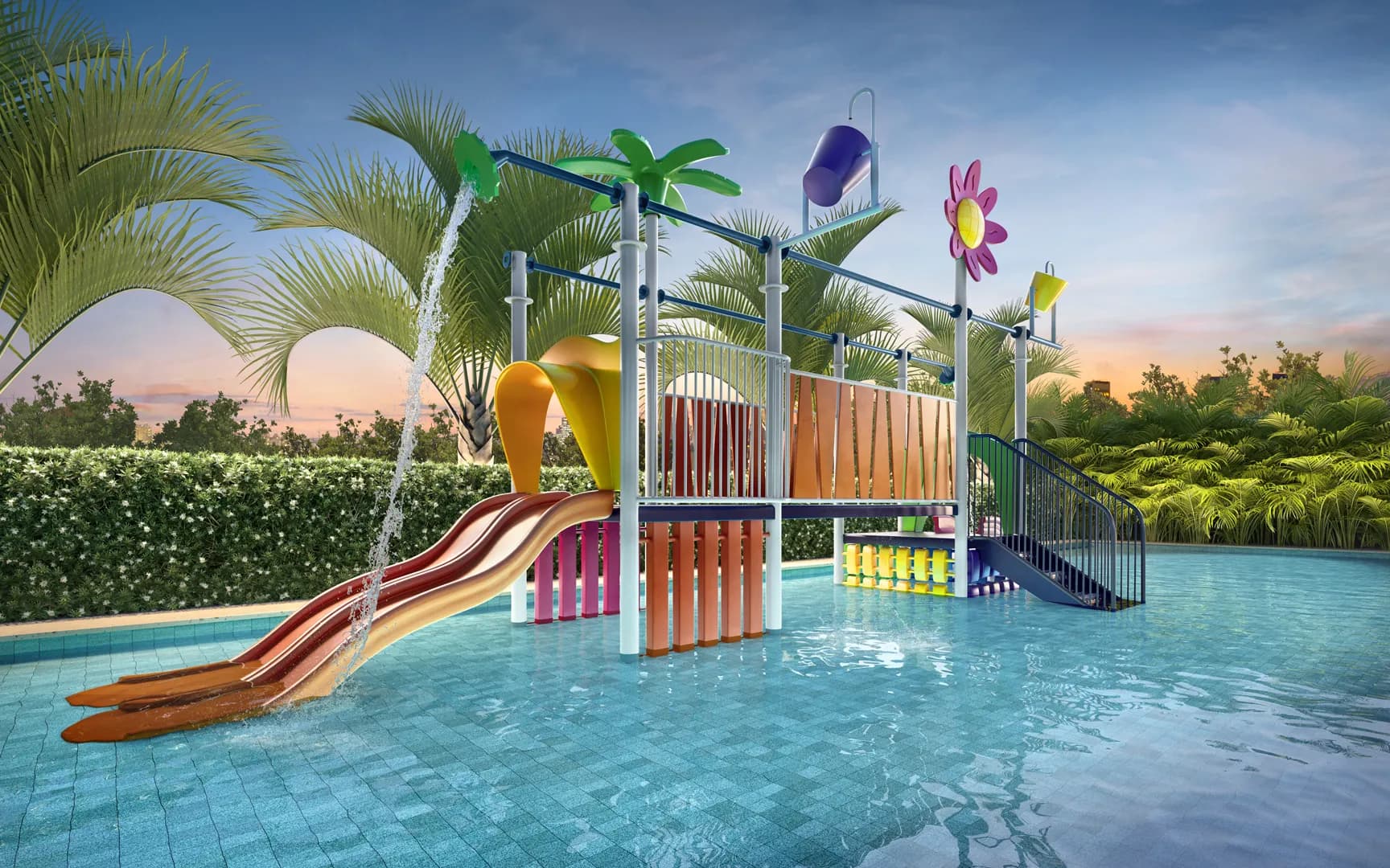 Perspectiva ilustrada piscina infantil